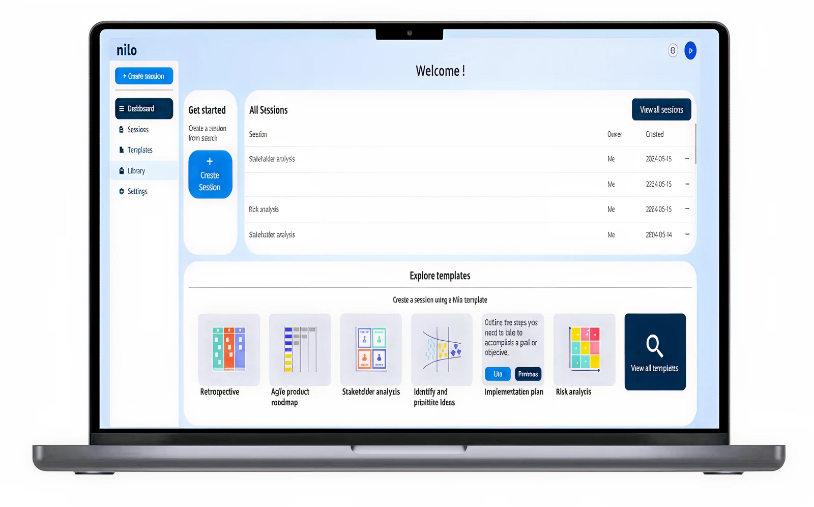 Nilo dashboard on PC screen