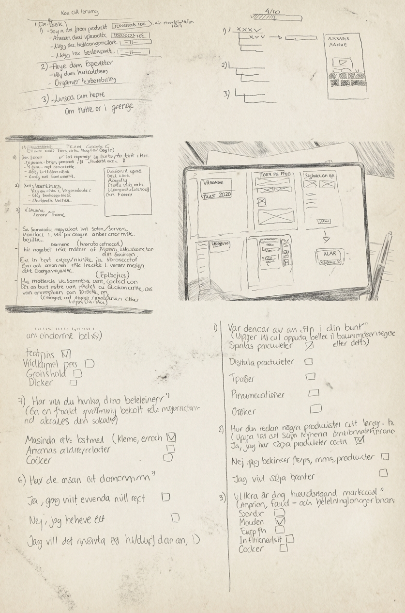 Hand-drawn wireframe sketches used for early ideation and layout exploration